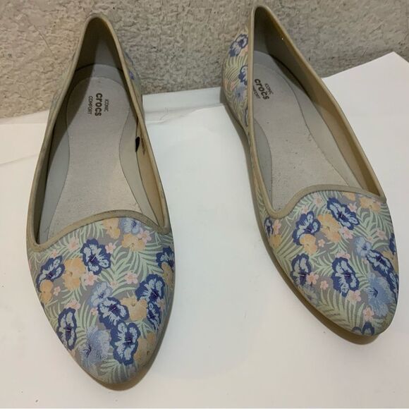 Crocs Eve Graphic Blue Floral slip on ballet shoes 10 - Picture 2 of 9